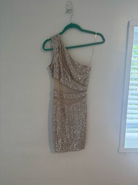 Fashion Nova One-Shoulder Sequin Mini Dress - Champagne